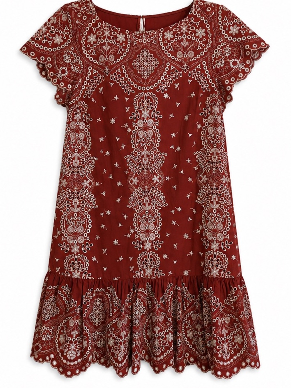 Feather Bone Anthropologie Embroidered Eyelet Drop Waist Dress Size S